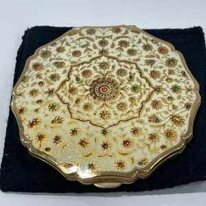Vintage Stratton England Gold Enamel Face Powder Compact with Mirror